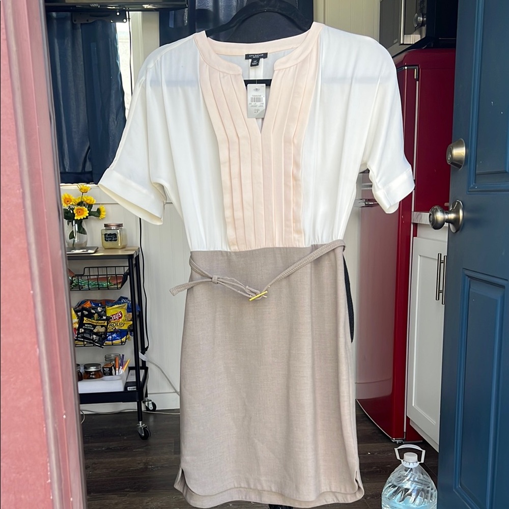 Vintage Chic Two-Tone Dress with Belt